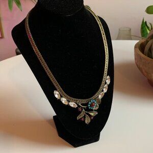 Statement Necklace Floral Design and Rhinestones